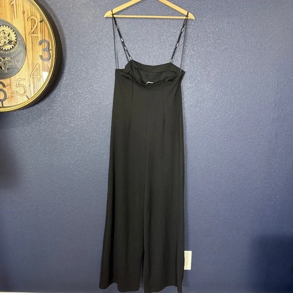Zara Wide Leg Black Jumpsuit with Silver Beaded Straps | Size Small - Picture 4 of 7